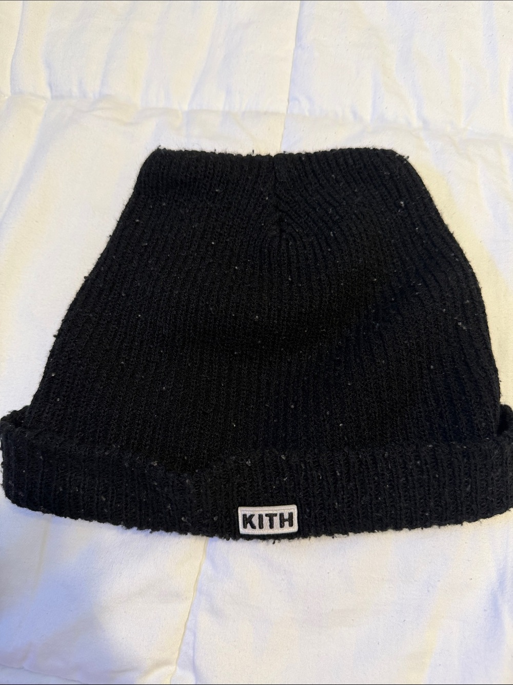 Kith Black Ribbed Cuffed Beanie with Logo Patch
